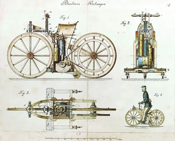 Daimler Reitwagen - the first motorcycle from Gottlieb Daimler, 1885