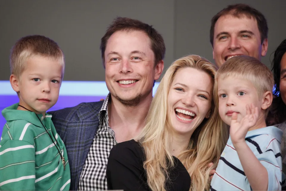 Elon Musk with ex-wife Talulah Riley and his twin sons